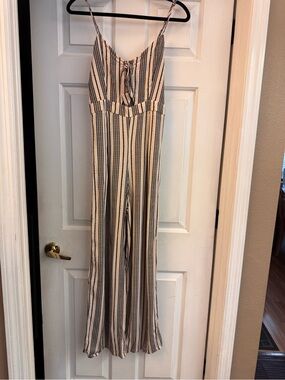 Xhilaration Cream and Black Striped Jumpsuit